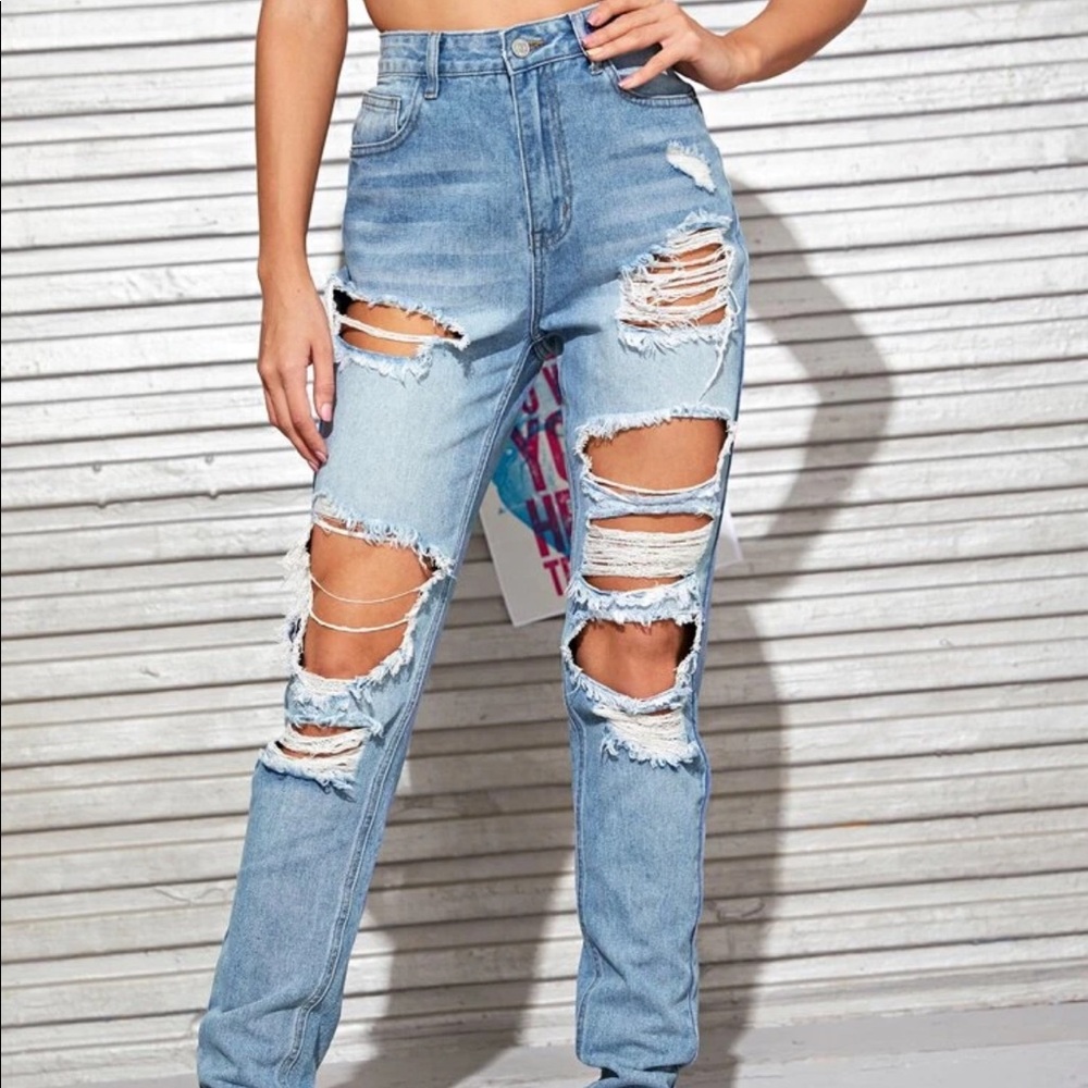 high waisted ripped jeans